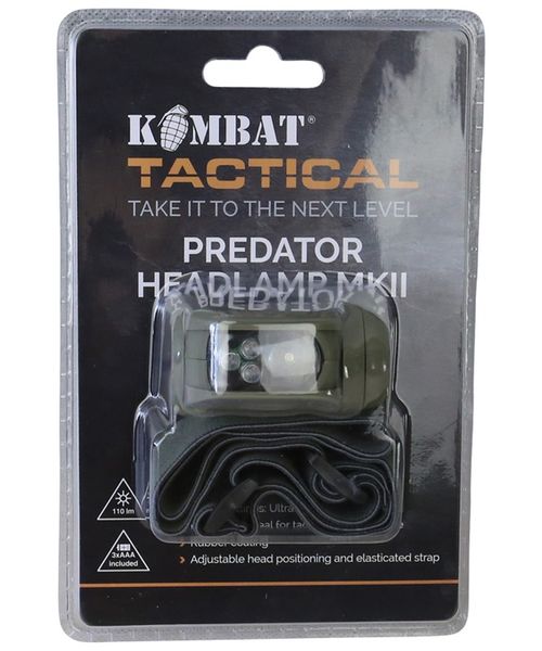 Ліхтарик налобний тактичний з червоним режимом освітлення KOMBAT UK Predator Headlamp II kb-phl-olgr фото